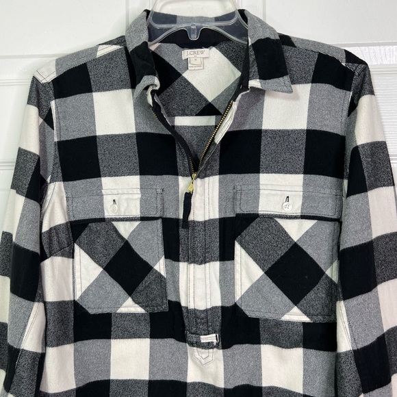 J. Crew Buffalo Plaid Flannel 1/2 Zip Shirt Jacket Black & Ivory Size M - Picture 6 of 12